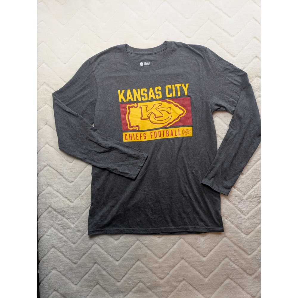 NFL Team Apparel Kansas City Chiefs Long Sleeve Graphic T-Shirt Gray Mens Medium